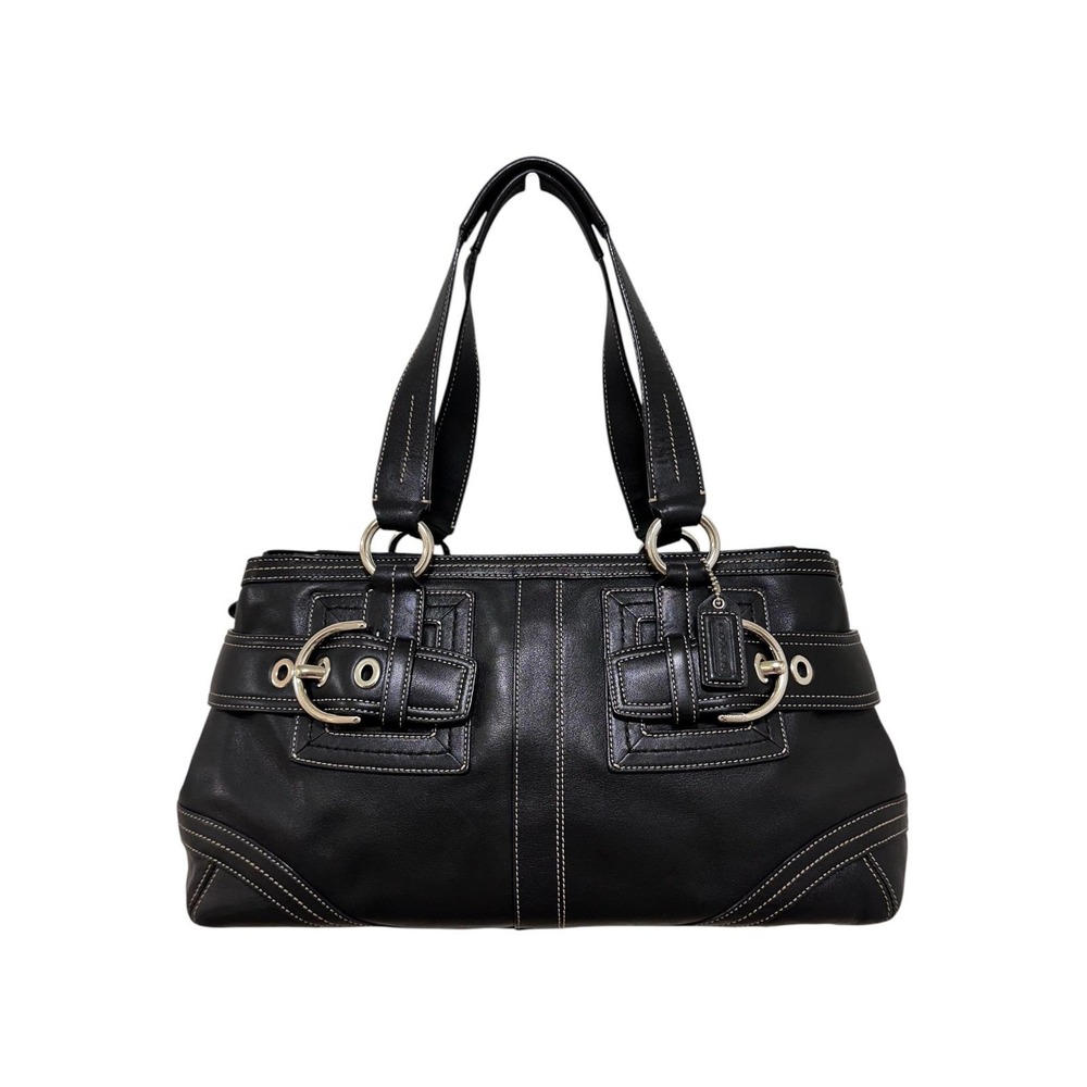 Coach Soho Double Buckle Black Glovetanned Leather Zip Satchel 2116